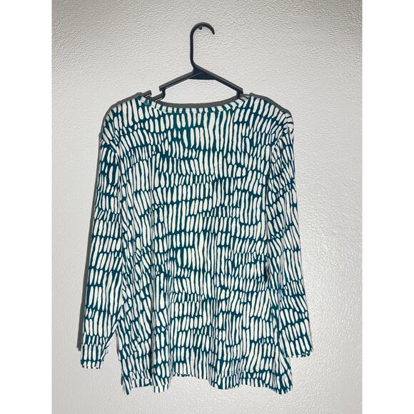 Chico’s Green White Abstract Print Long Sleeve Top Size 4 (XXL) - Picture 7 of 9